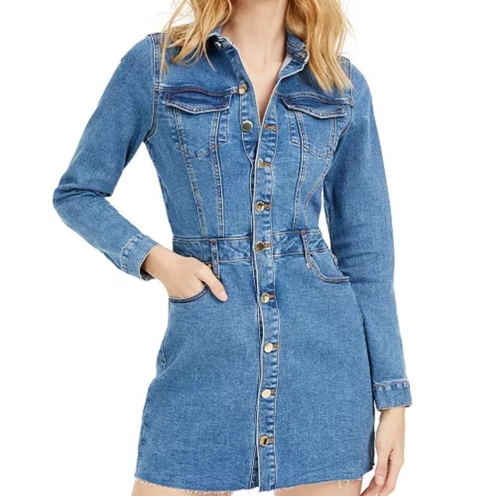 Guess Long- Sleeve Fitted Denim Dress Size S/P